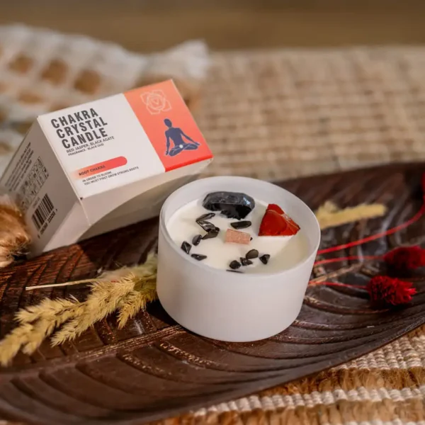 Lumânare chakra rădăcină cu cristale 175 gr
