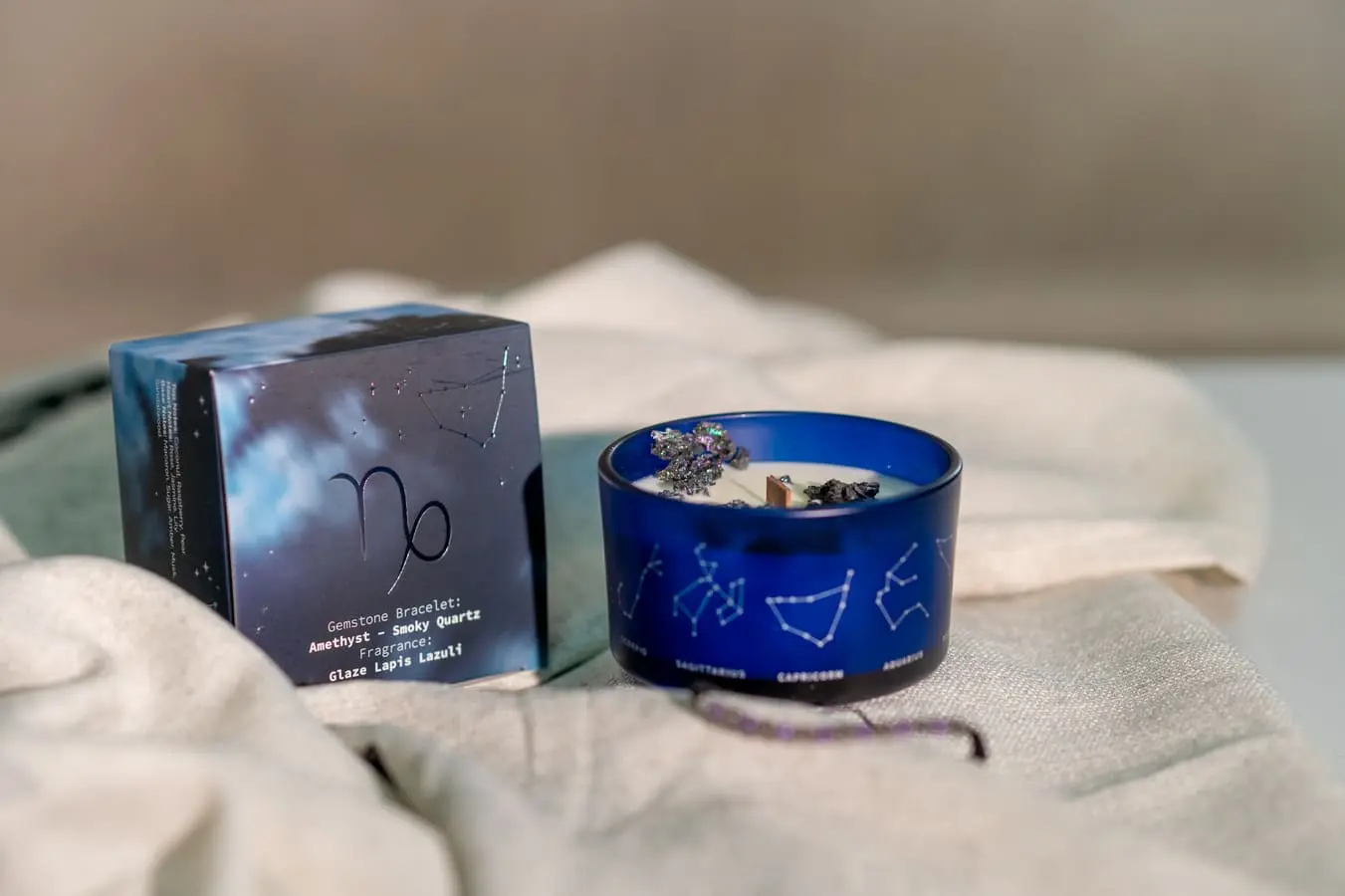 Lumânare parfumată cu cristale și brățară Capricorn 175 gr 1 Lumânare cu cristale și brățară Capricorn 175 gr