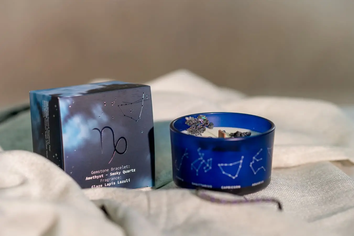 Lumânare parfumată cu cristale și brățară Capricorn 175 gr 9 Lumânare cu cristale și brățară Capricorn 175 gr