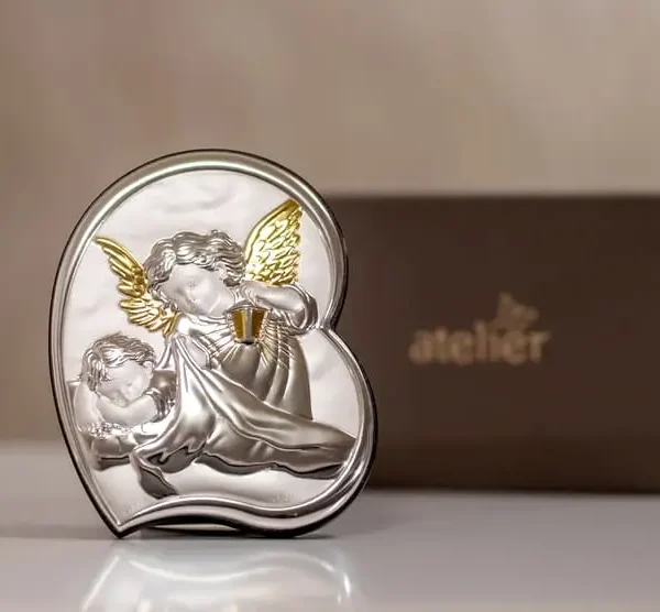 Icoană argint Înger păzitor, var. argintiu cu auriu AE0715